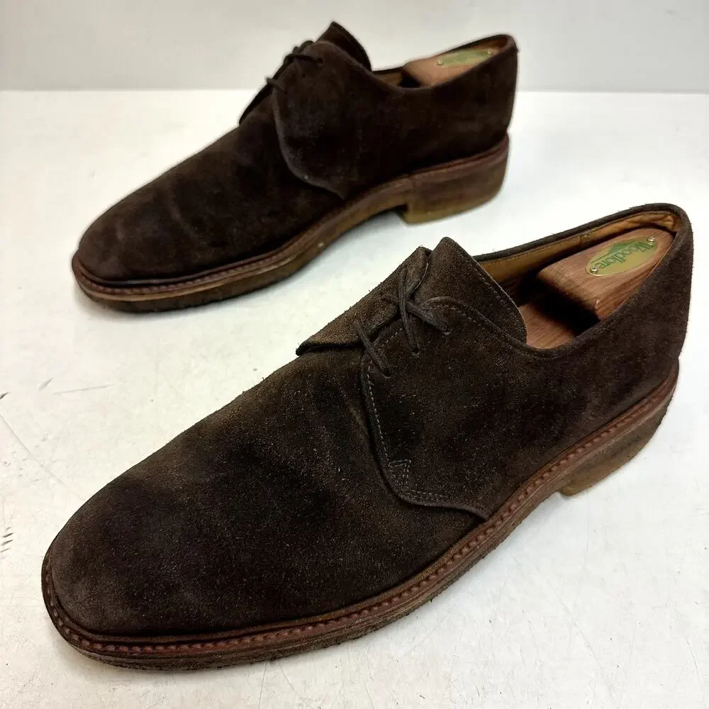 NEW HEELS Crockett & Jones Suede Plain Toe Derby Bench Made in England 10.5 D